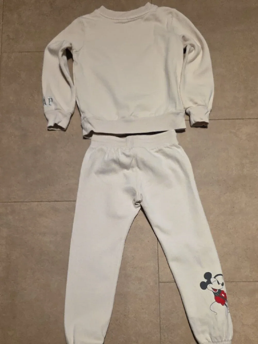 GAP Kids Disney Cream Sweatpants & Hoodie Set with Mickey & Minnie. Size S